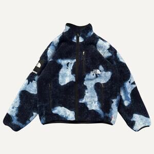 Supreme x The North Face Bleached Denim Print Fleece Jacket Black Size L Men's